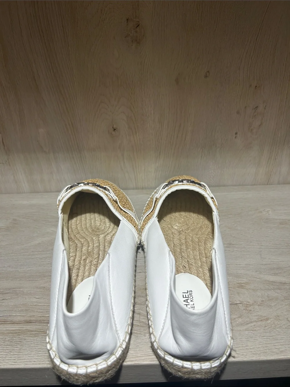 Michael Kors MK Logo White Tan Espadrille Flats Slip On Size 8.5